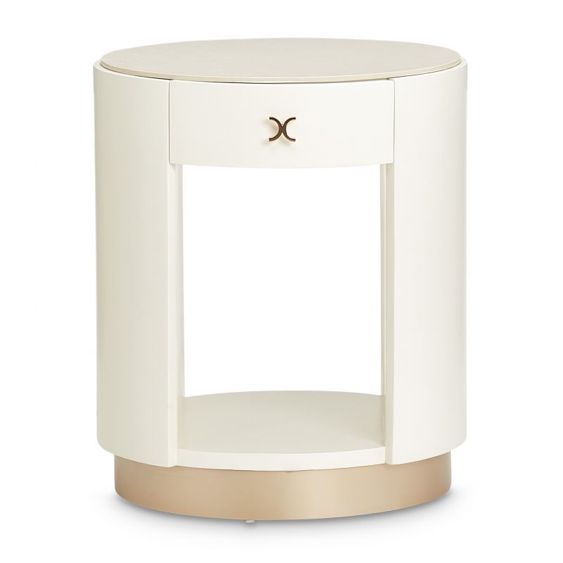 AICO La Rachelle Round End Table w/ Marble Top in Medium Champagne 9034224-136