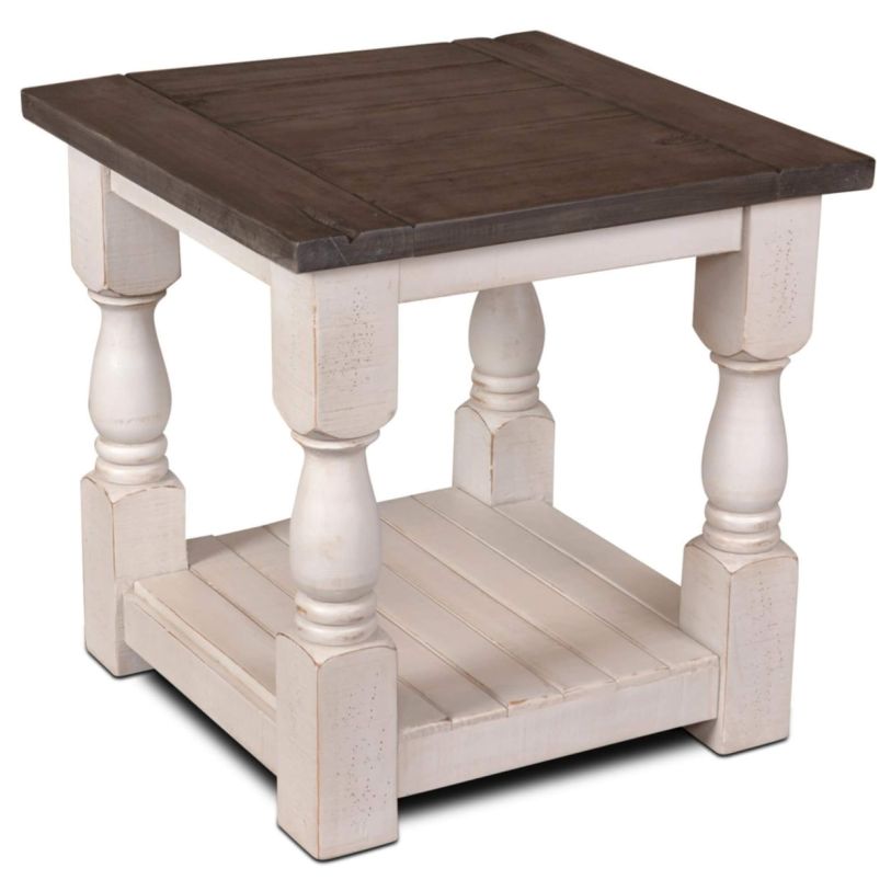 Sunset Trading Rustic French End Table in Cottage White/Walnut HH-1750-100