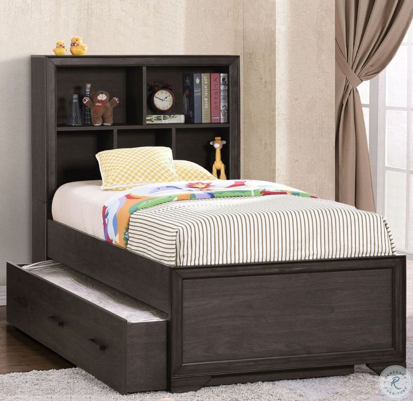 Emma Mason Signature Amber Falls Kids Twin Bookcase with Trundle Bed in Espresso Brown  PROMO