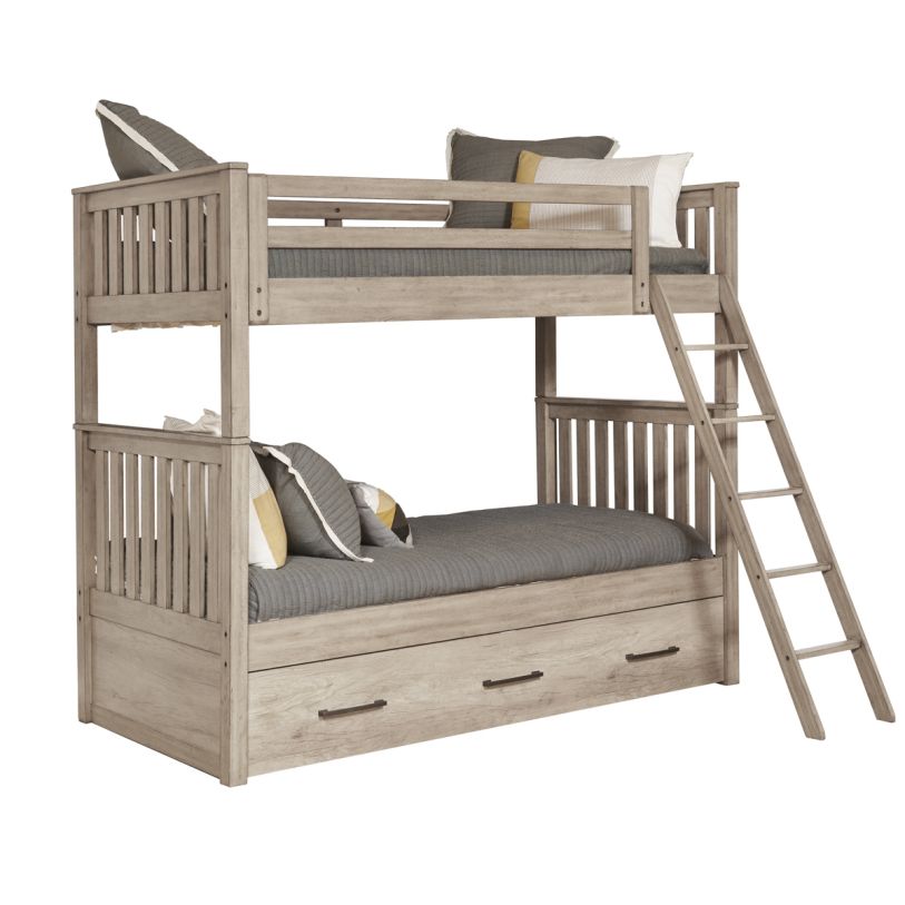 Samuel Lawrence River Creek Youth Twin Over Twin Storage Bunk Bed in River Birch Brown