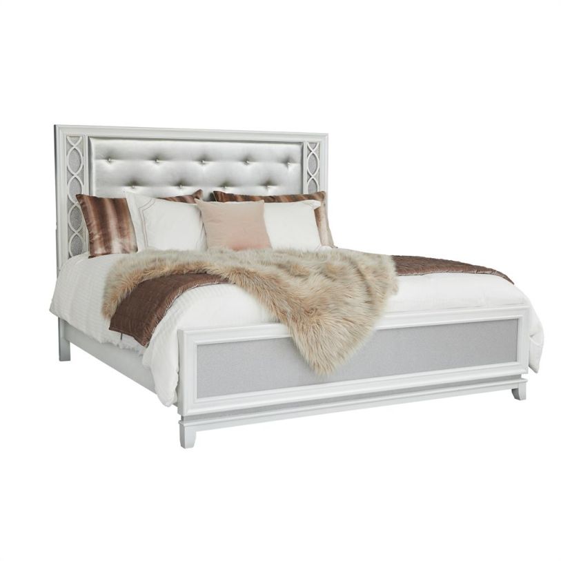 Samuel Lawrence Starlight Queen Upholstered Bed with LED Lights in White CLOSEOUT