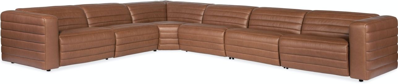 Hooker Furniture MS 6pc Chatelain Power Headrest Sectional with 2 Power Recliners in Brown