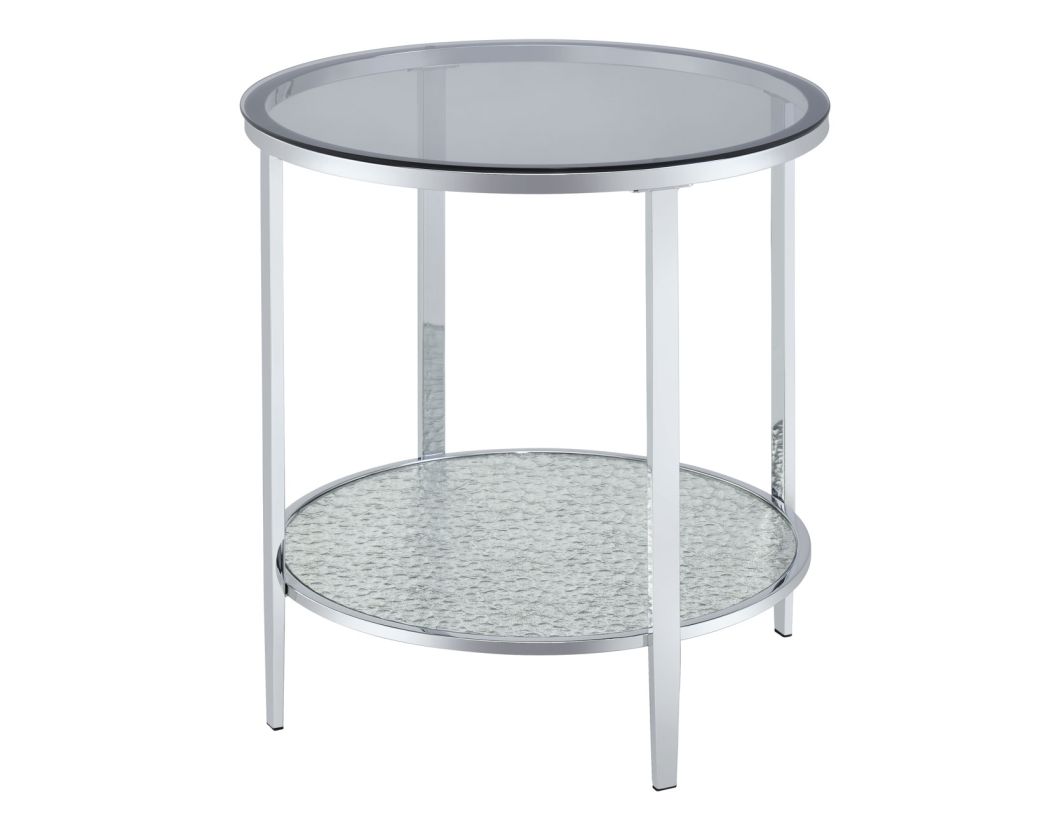 Steve Silver Frostine Round End Table in Chrome FS700E