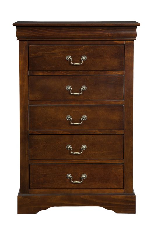 Alpine Furniture West Haven 5 Drawer Tall Boy Chest in Cappuccino